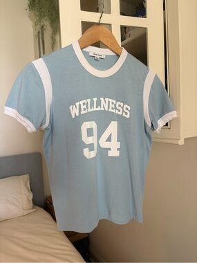 SPORTY & RICH Wellness 94 Ringer Tee - Baby Blue & White XS